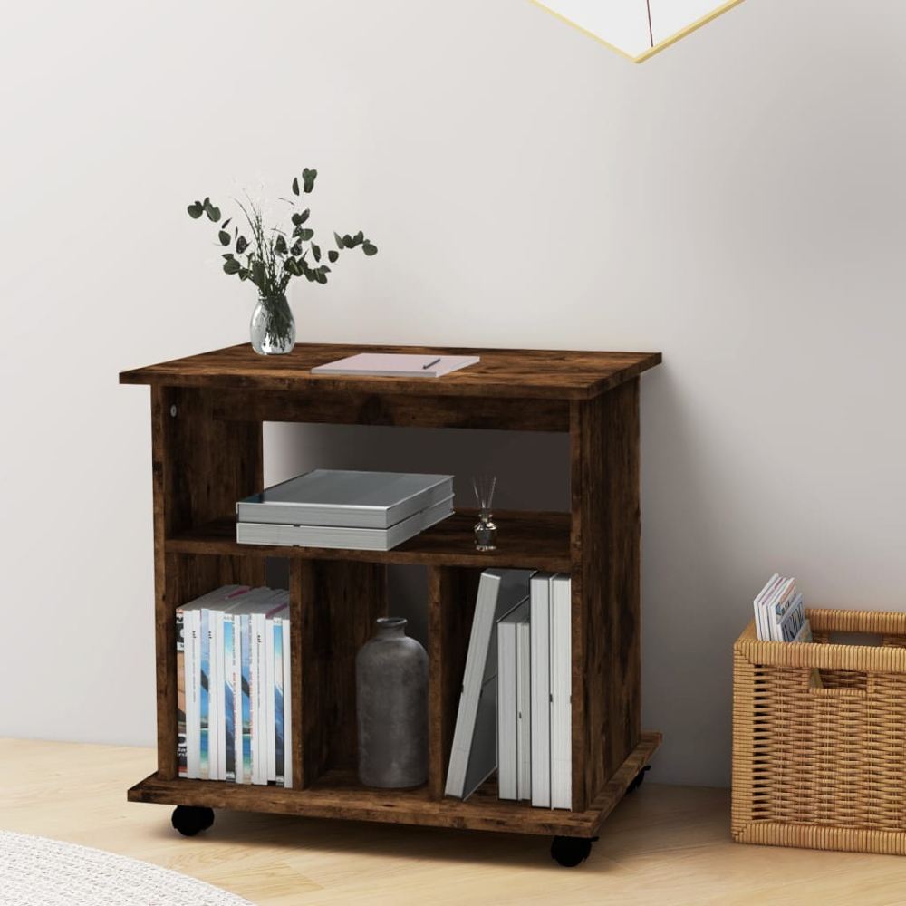 vidaXL 4 Shelf Smoked Oak Rolling Storage Cabinet Image 7