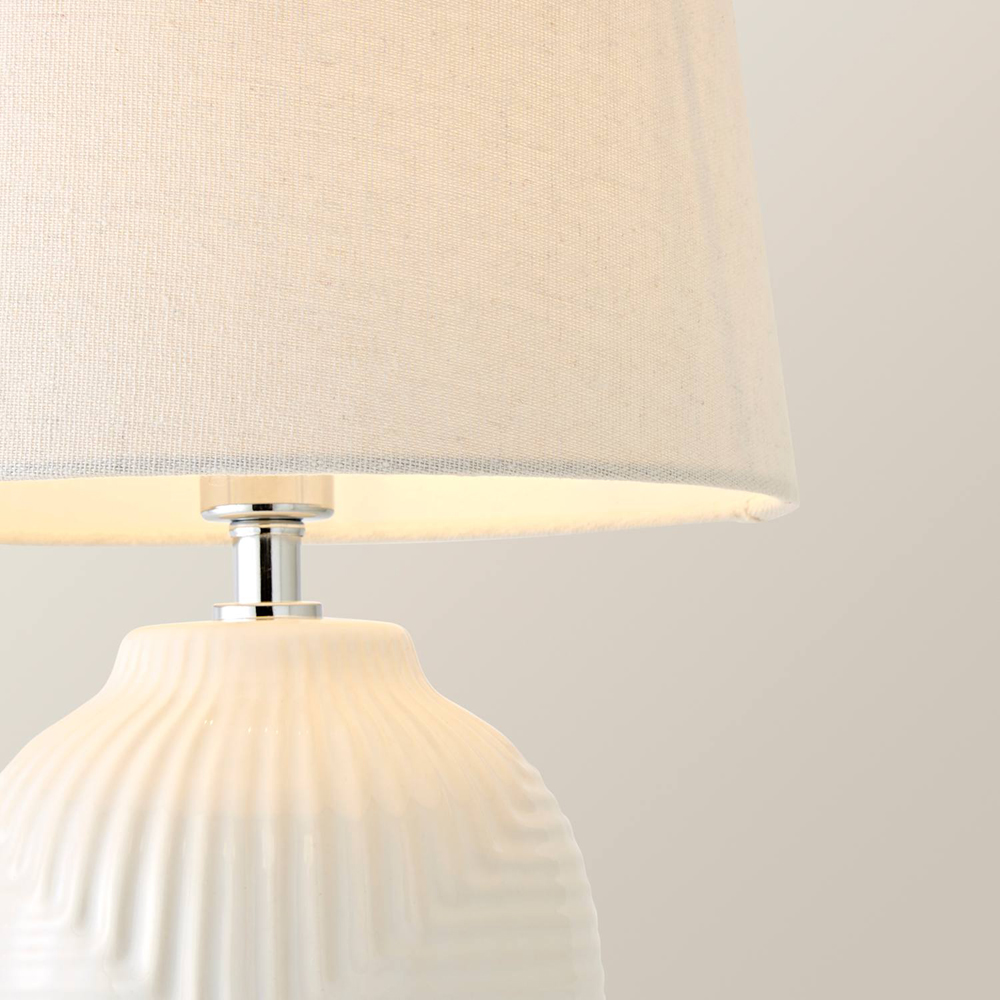 ValueLights Harrison White Geometric Ribbed Rechargeable Medium Table Lamp Image 4