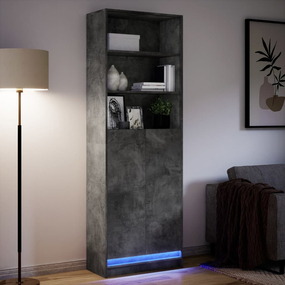 vidaXL 2 Door 3 Shelf Concrete Grey Highboard with LED Lights Image 5