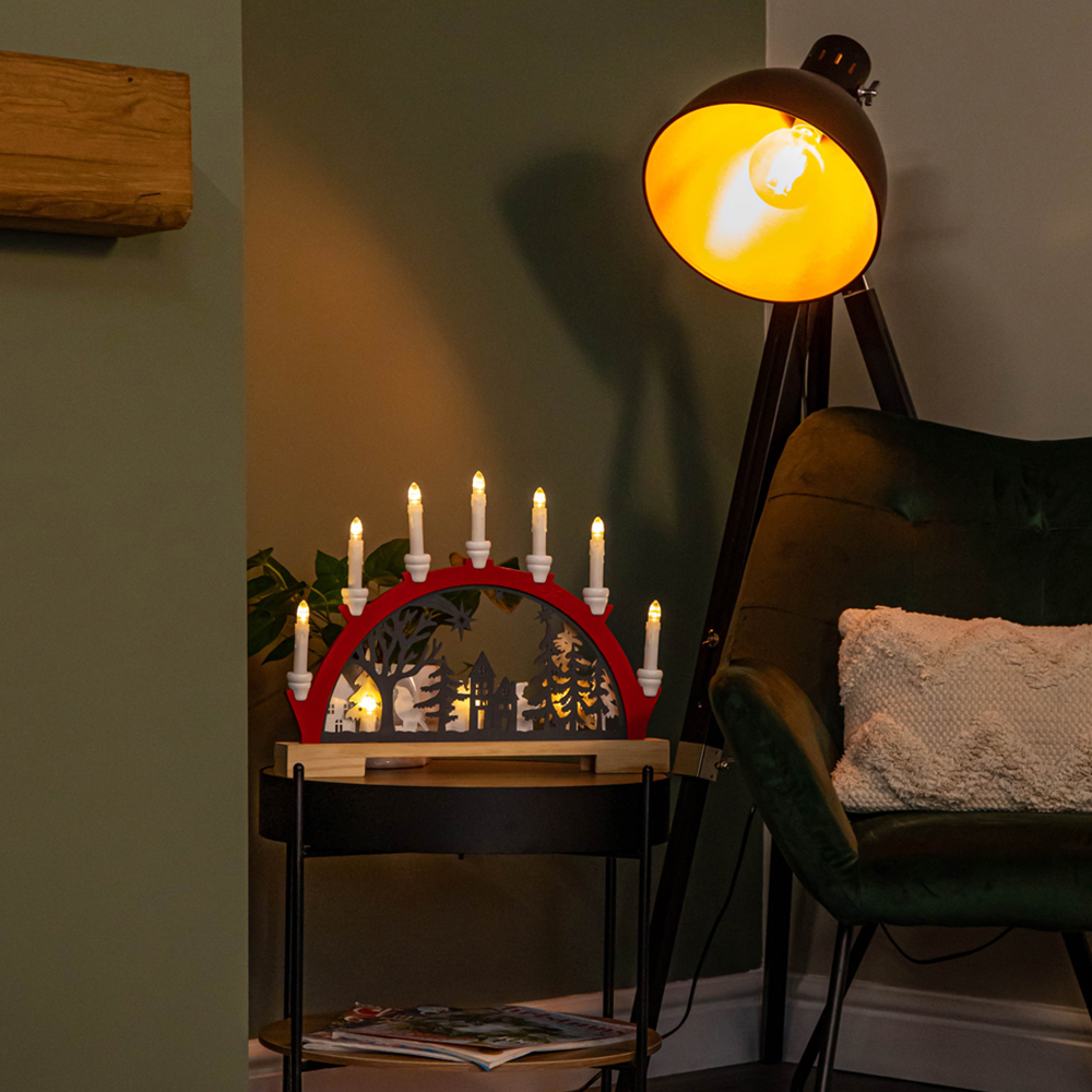 Samuel Alexander Light Up Red Wooden Christmas Candle Bridge Image 2