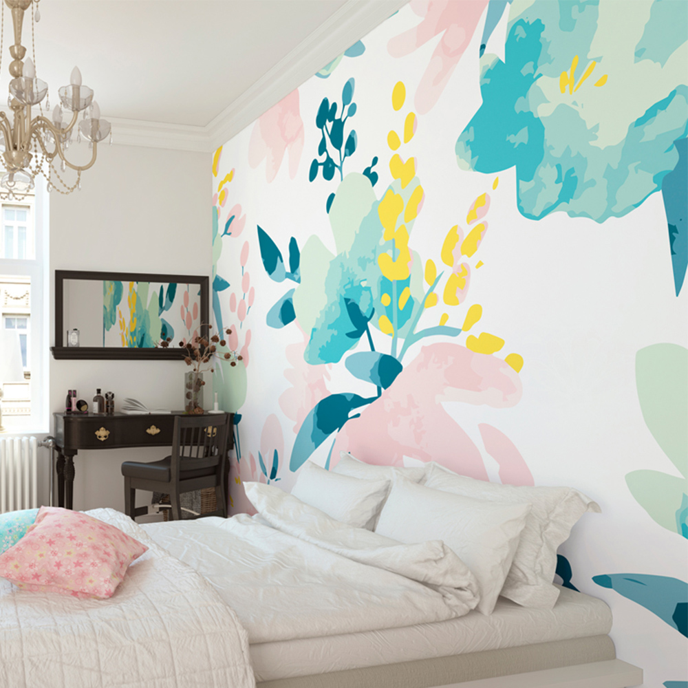 Origin Murals Watercolour Flora Pink Wall Mural Image 1