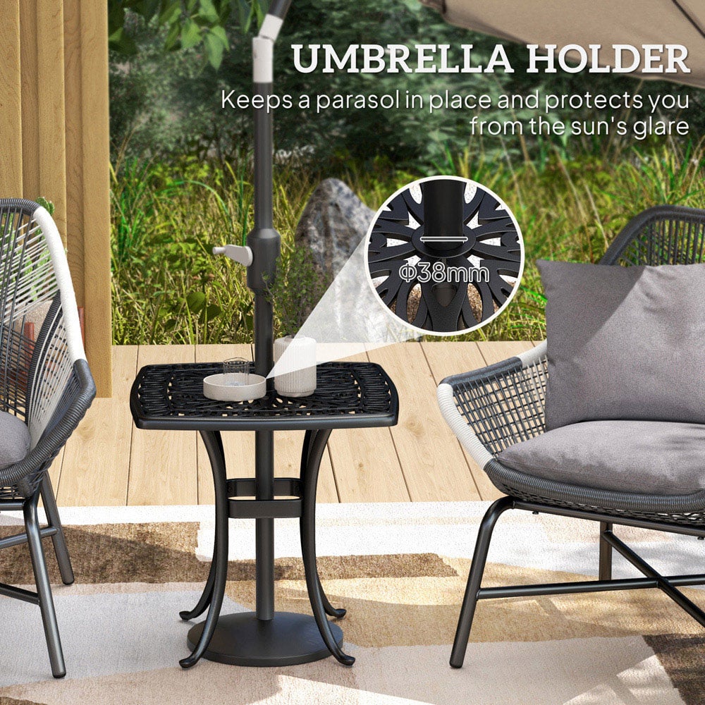 Outsunny Aluminium Garden Side Table with Umbrella Hole Black Image 5
