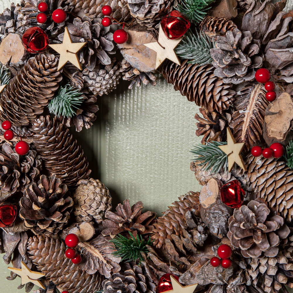 Samuel Alexander Frosted Wreath with Red Jingle Bells and Wooden Stars 36cm Image 6