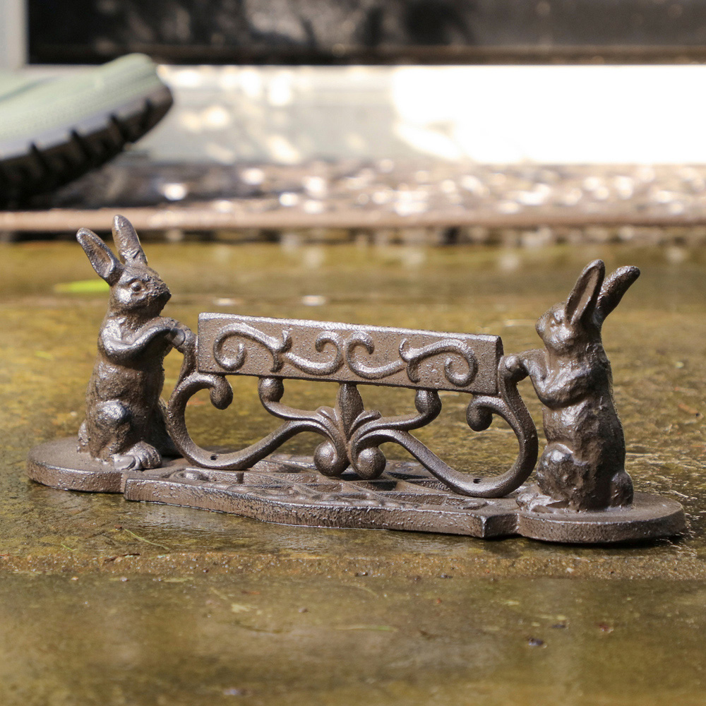 Dibor Brown Cast Iron Heavy Duty Scrolled Bunnies Boot Scraper Image 5