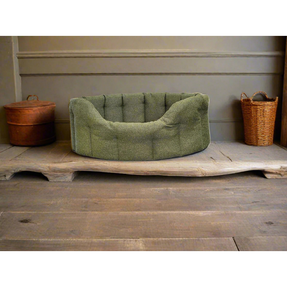 P&L Jumbo Green Premium Orkney Tweed Fabric Drop Fronted Softee Oval Pet Bed Image 2