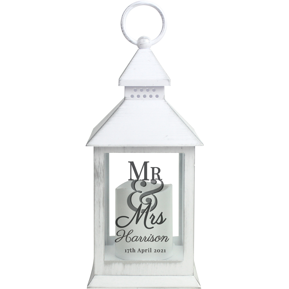 Personalised Memento Personalised Mr and Mrs White Lantern Image 1