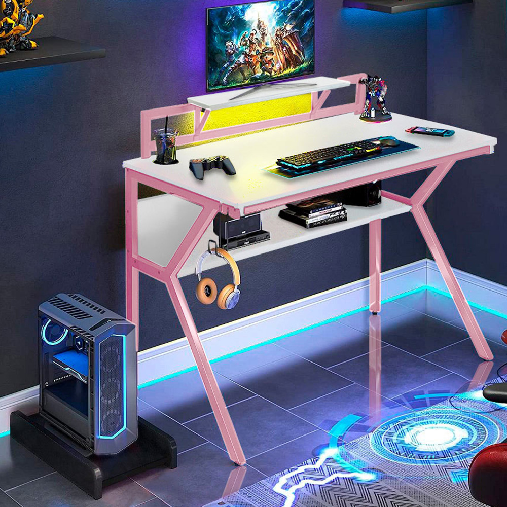Neo Ergonomic 2 Tier Gaming Desk Pink Image 1