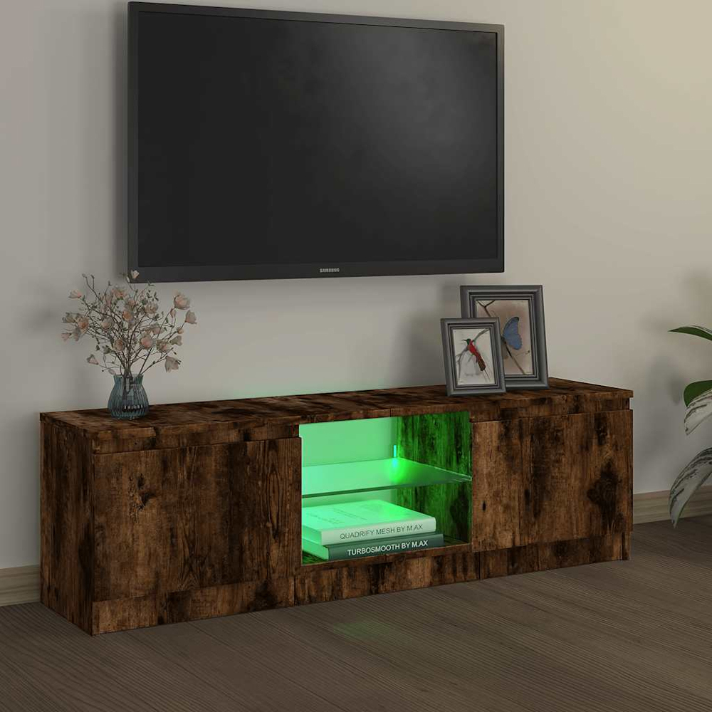 vidaXL 2 Door 2 Shelf Smoked Oak LED TV Cabinet Image 4