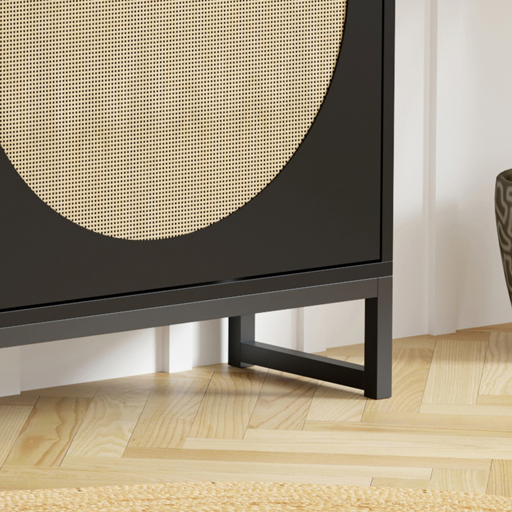 FurnitureHMD 4 Door Black Rattan Shoe Storage Cabinet Image 4