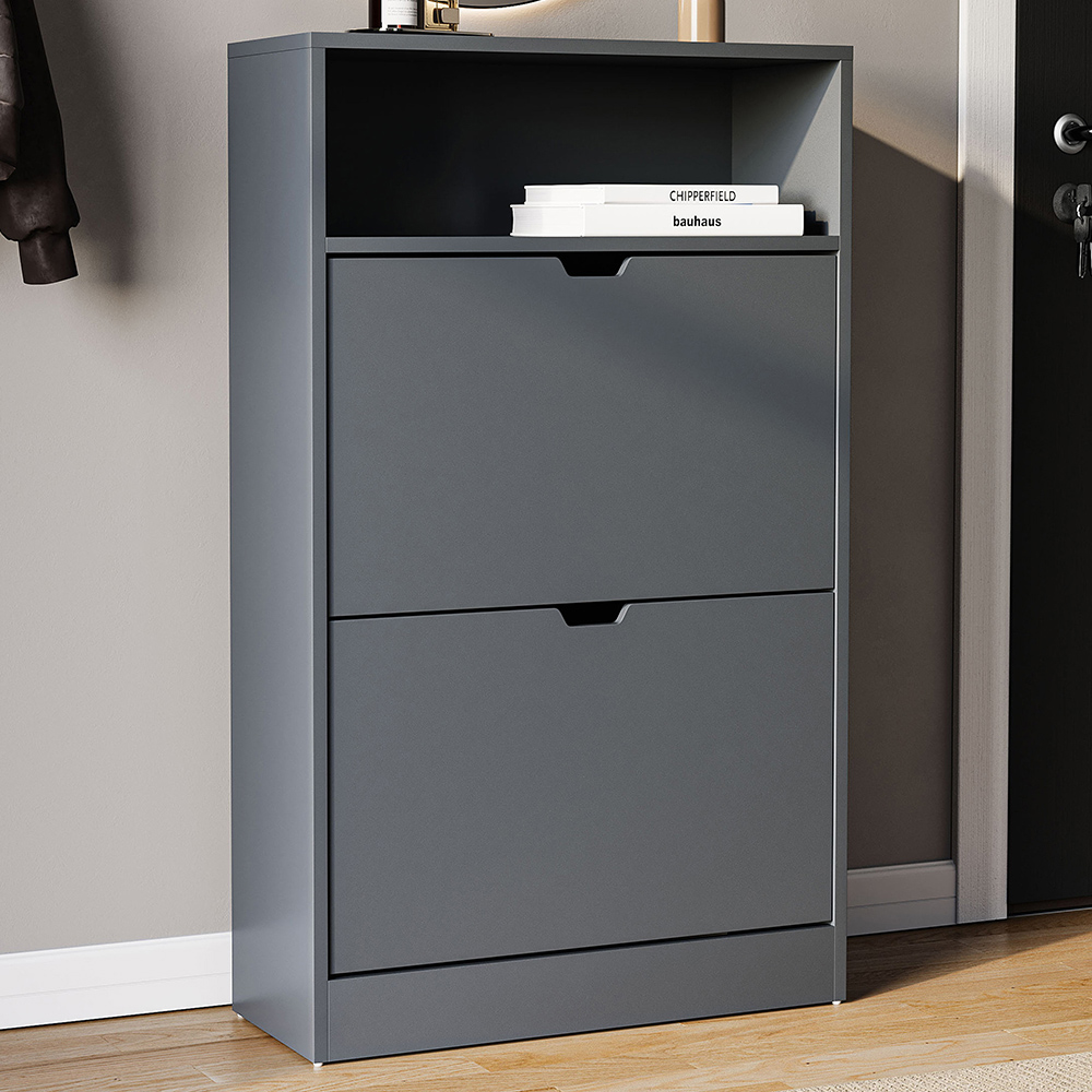 VIDA DESIGNS 2 Drawer Single Shelf Grey Shoe Cabinet Image 1