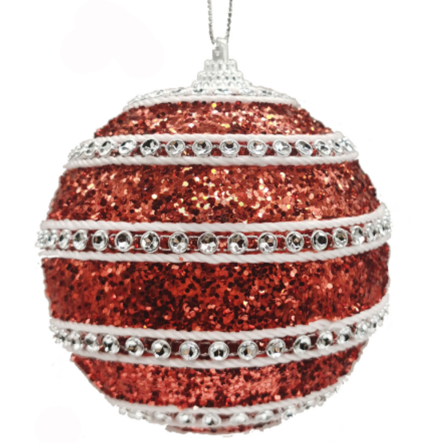 Single Candy Cane Lane Red Glitter Jewelled Bauble in Assorted styles Image 4