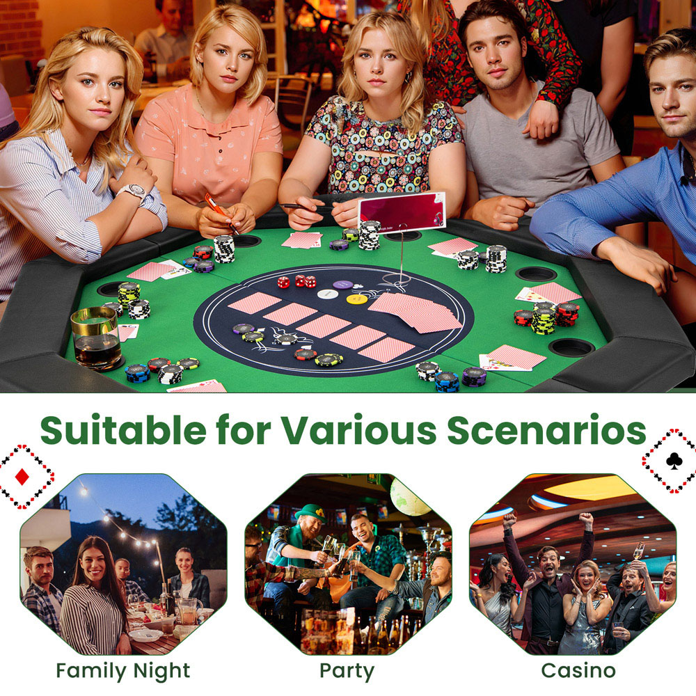 Costway 8 Player Green Foldable Poker Table 130cm Image 7
