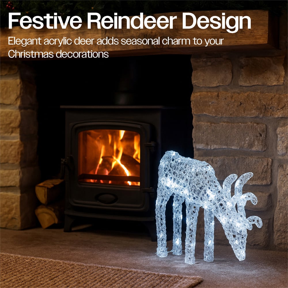 Xmas Haus Silver 60 White LED Head Down Deer Christmas Decoration 2ft Image 3