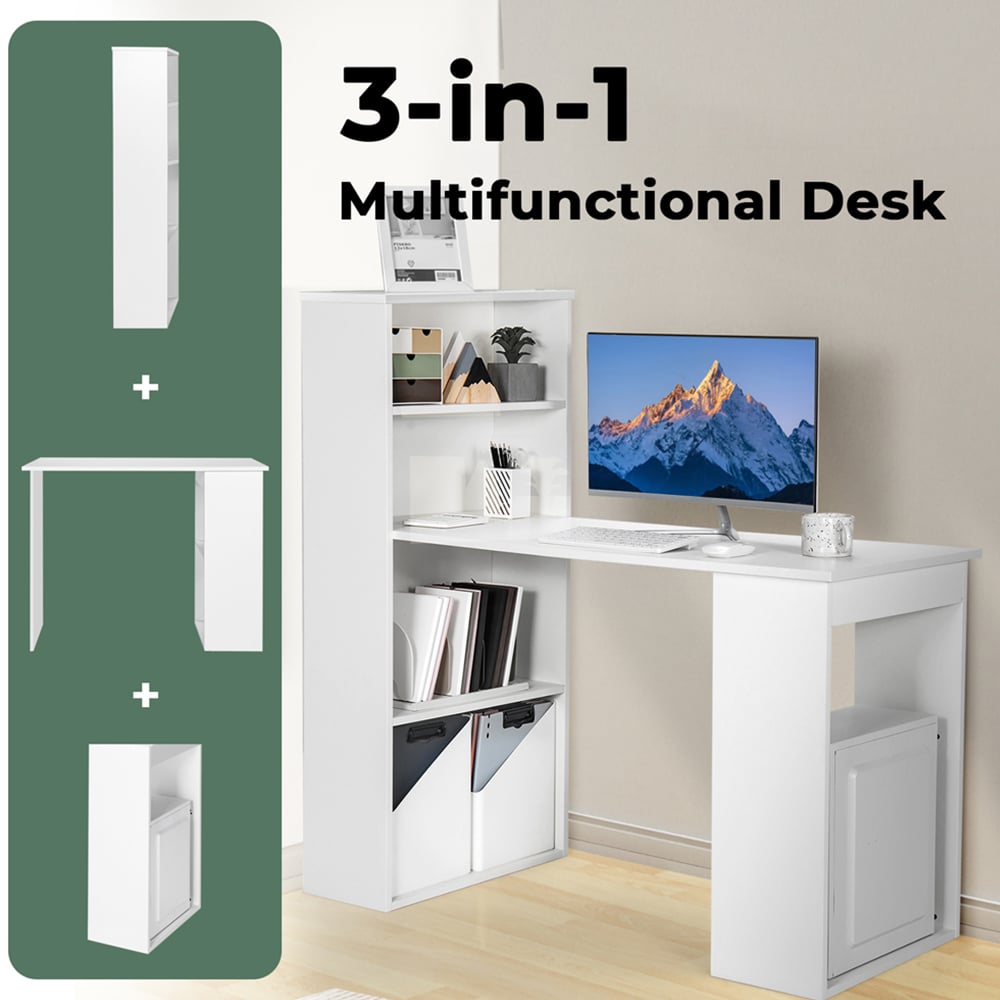 Costway Wooden Computer Desk with Bookshelf White Image 4
