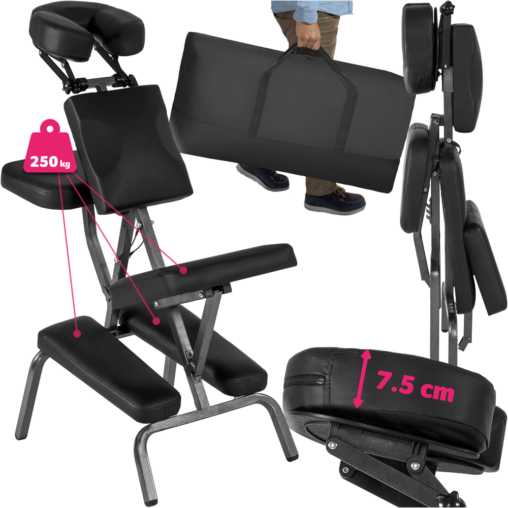 Massage Chair - foldable, cushions for head, chest, arms and seat, with carry bag - Black Image 2