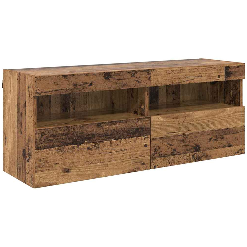 vidaXL 2 Door 2 Shelf Old Wood Wall Mounted Wide TV Cabinet with LED Light Image 2