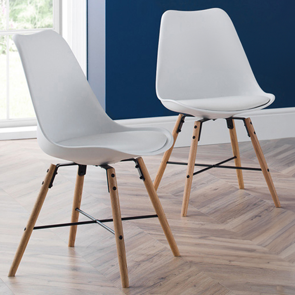 Julian Bowen Kari Set of 2 White and Oak Dining Chair Image 1
