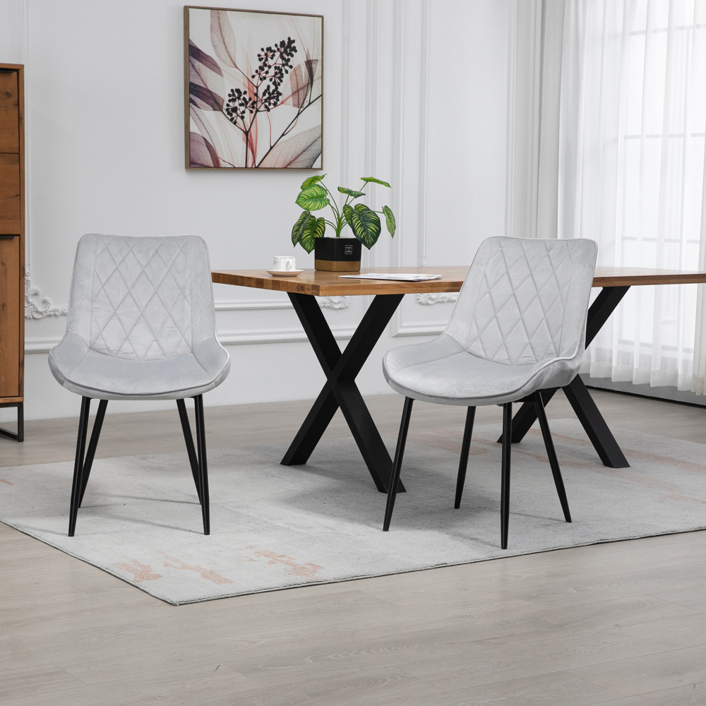 Artemis Home Bovino Set of 2 Silver Velvet Fabric Dining Chairs Image 3