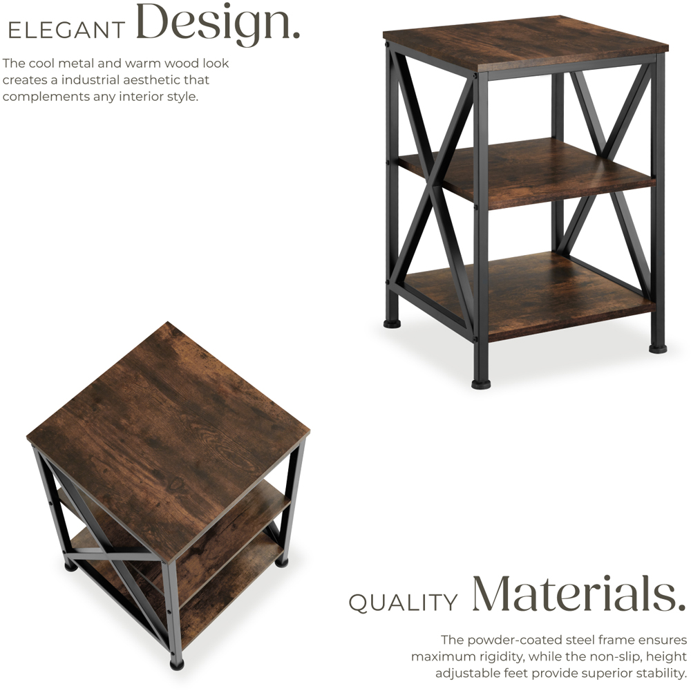 Tectake Nottingham 2 Shelf Rustic Dark Wood Bedside Table Image 4
