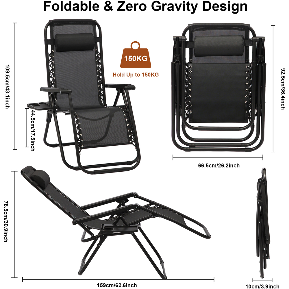 Willowmare Black Zero Gravity Lounge Chair 2 Pack Image 7