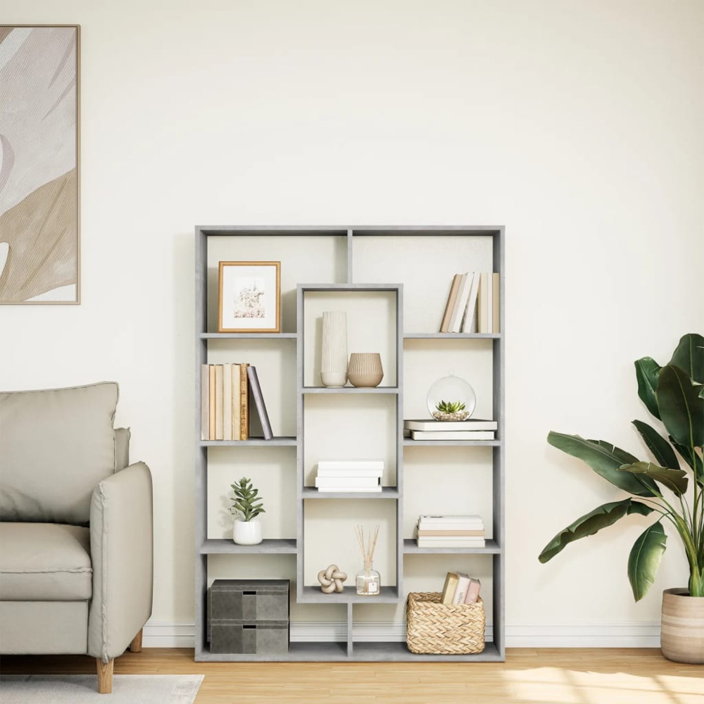 vidaXL 11 Shelf Concrete Grey Bookcase Image 9