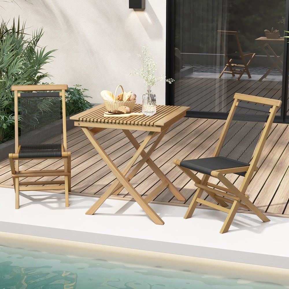 Costway Set of 2 Woven Teak Wood Foldable Garden Dining Chairs Image 4