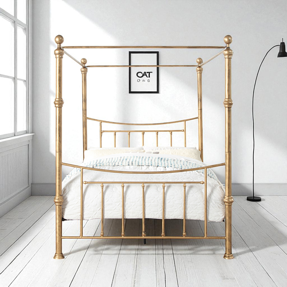 OAT Home Westminster 4 Poster Double Antique Brass Effect Metal Bed Image 8