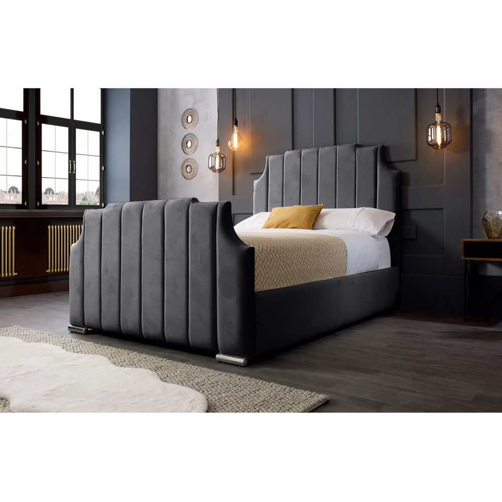 Eleganza Home Nelson Double Steel Plush Velvet Bed Frame with Headboard Image 3