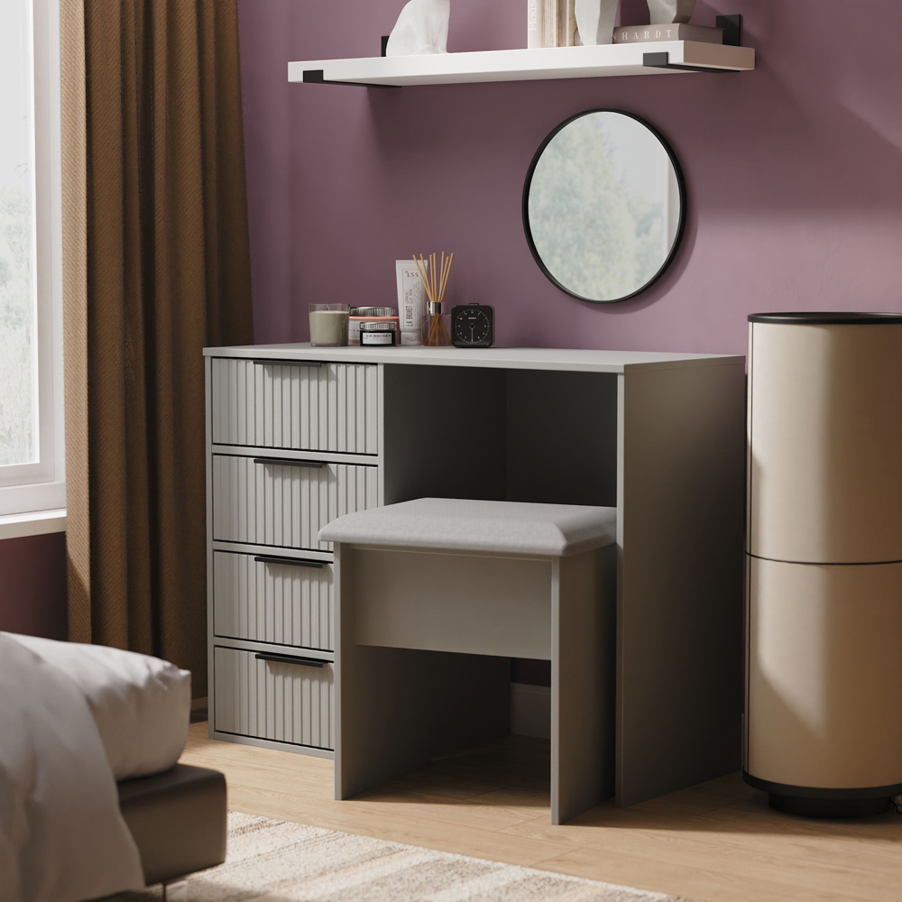 Crowndale Fluted 4 Drawer Dusk Grey Vanity Dressing Table Ready Assembled Image 8