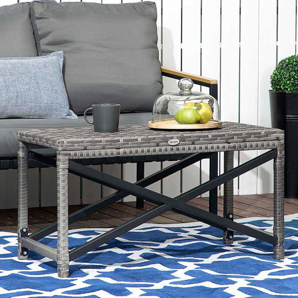 Outsunny Grey Wicker Coffee Table Image 1