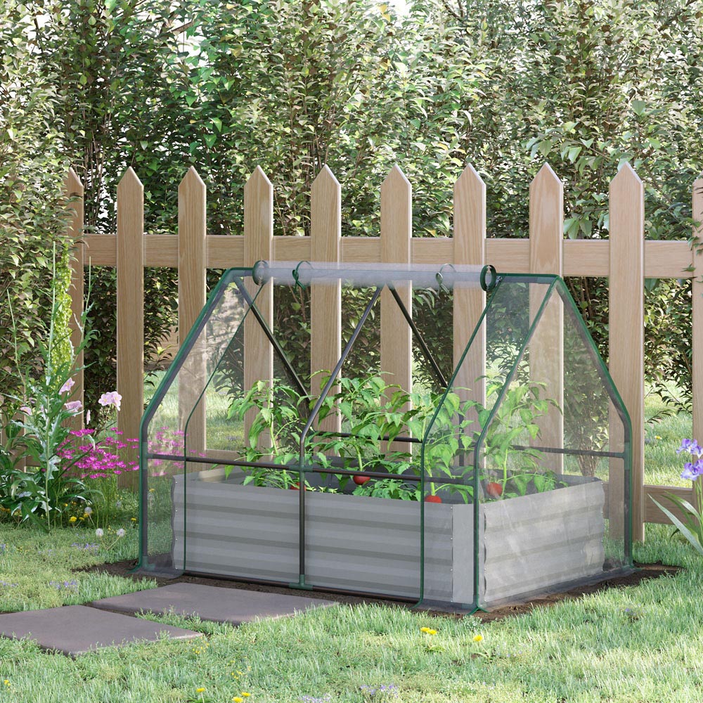 Outsunny Steel Raised Garden Bed Planter with Greenhouse Image 2