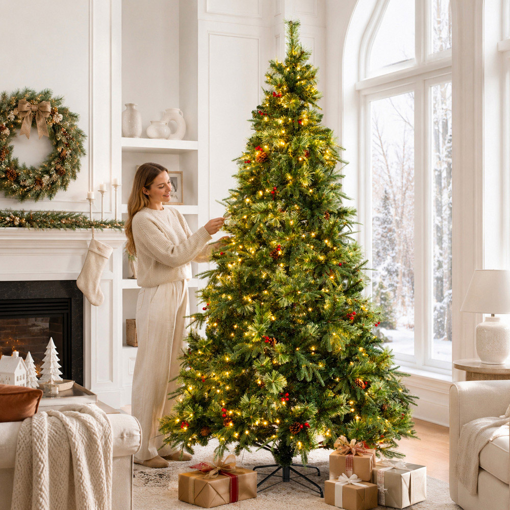 Abrihome 550 Warm White LED Pre-Lit Artificial Christmas Tree with Berries and Pinecones 8.5ft Image 3
