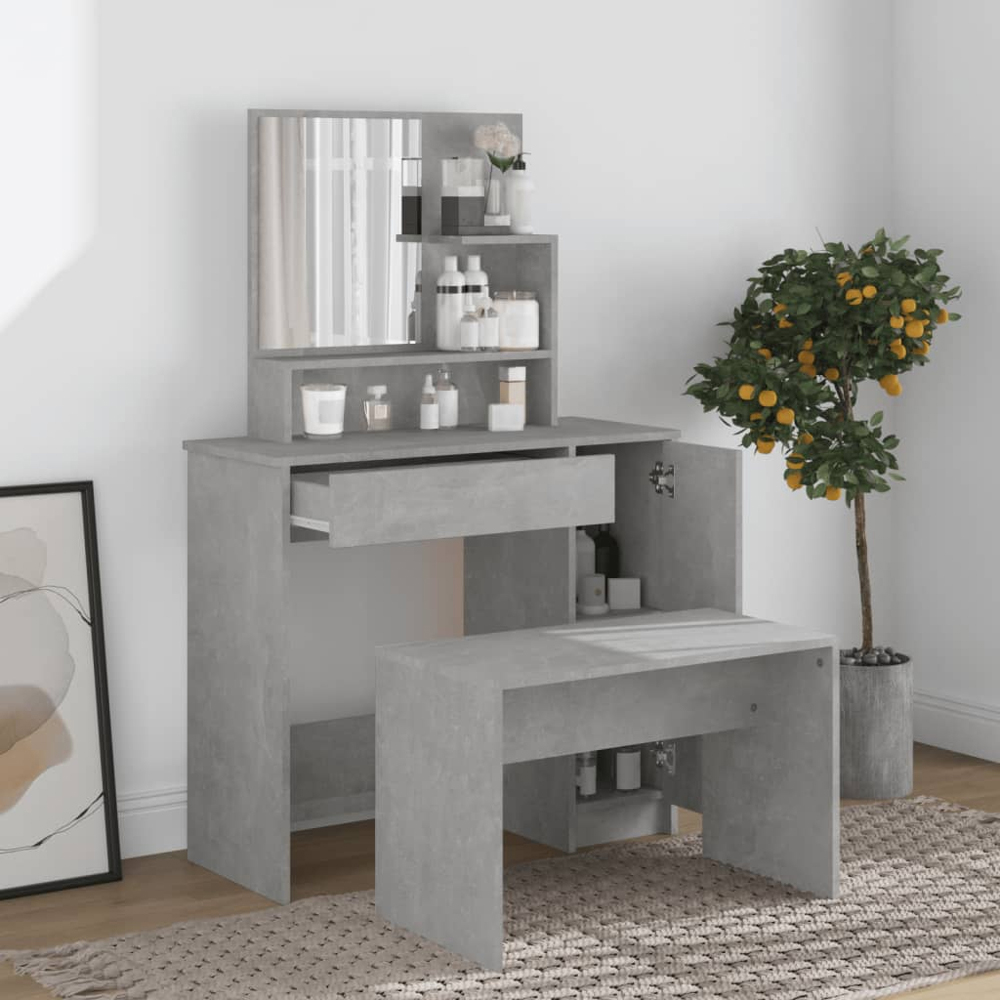 vidaXL Single Door Single Wide Drawer Concrete Grey Dressing Table with Mirror Image 8