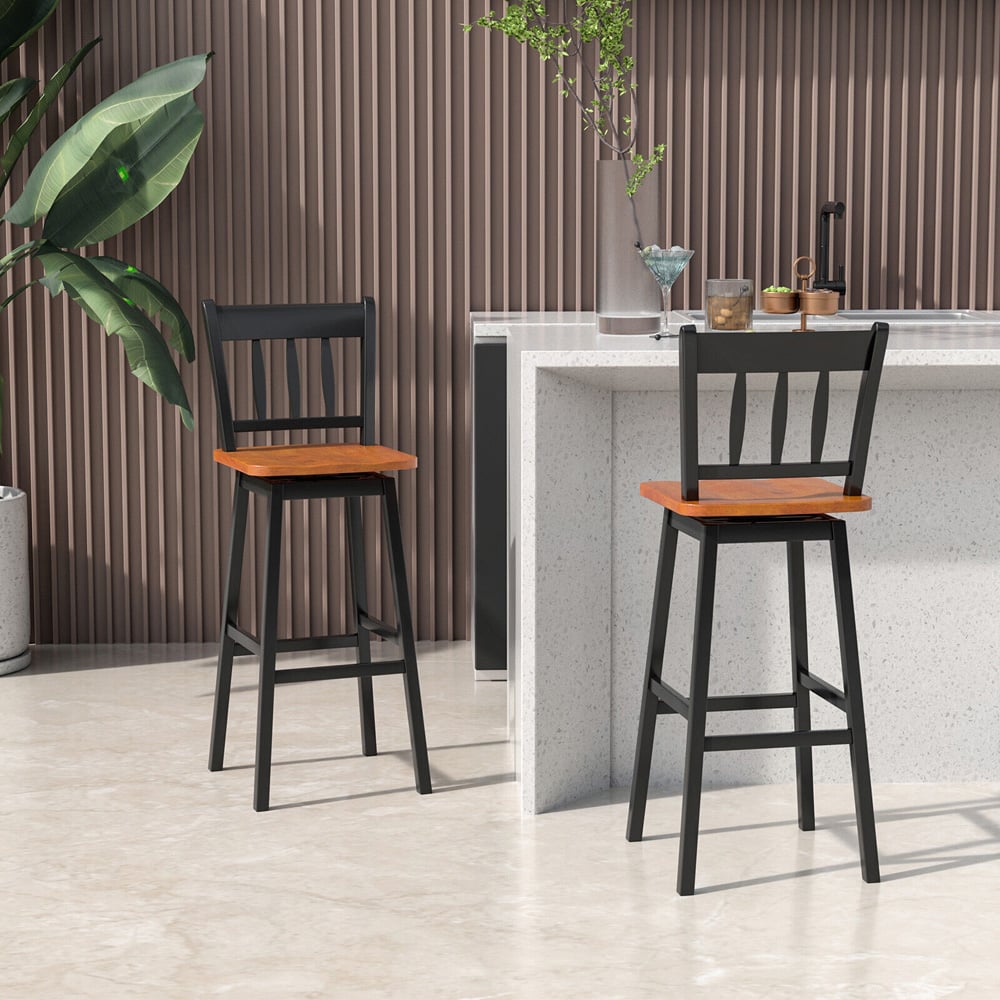 Costway Black Rubberwood Swivel Bar Stool Set of 2 Image 4
