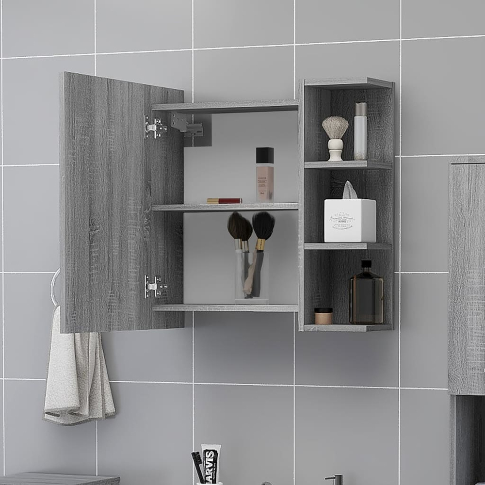 vidaXL Single Door 3 Shelf Grey Mirror Bathroom Cabinet Image 7