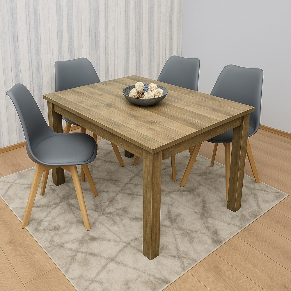 Portland 4 Seater Dining Set Rustic Effect and Grey Plastic Leather Image 4