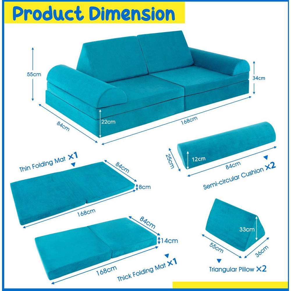 Costway Green Kids Modular Convertible Sofa Playset 6 Piece Image 9