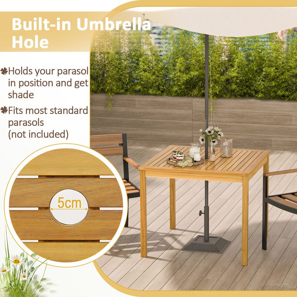 Costway 4 Seater Square Wooden Dining Table with Umbrella Hole Image 6