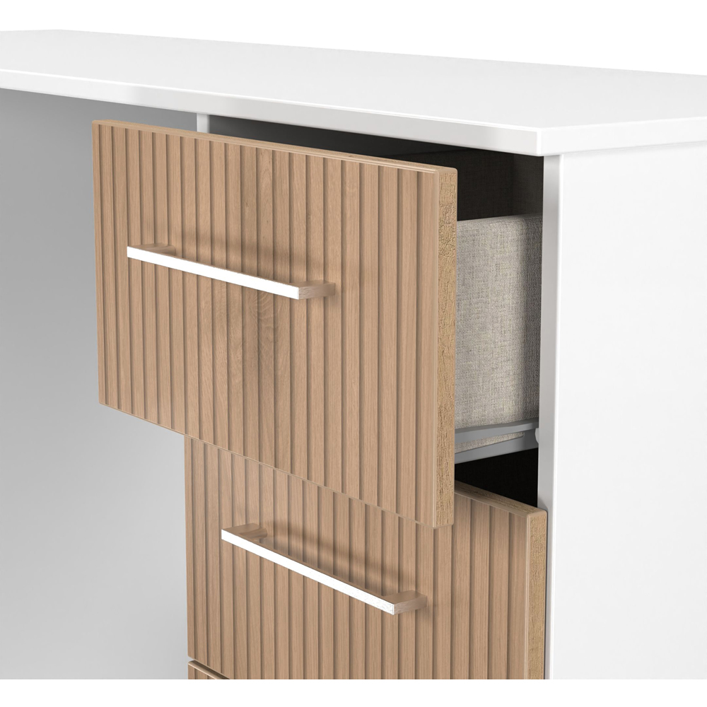 Crowndale Worcester 6 Drawer Slatt Effect and White Kneehole Desk Ready Assembled Image 5