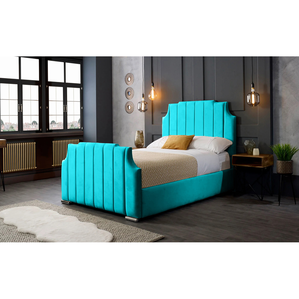 Eleganza Home Nelson King Size Teal Plush Velvet Bed Frame with Headboard Image 4