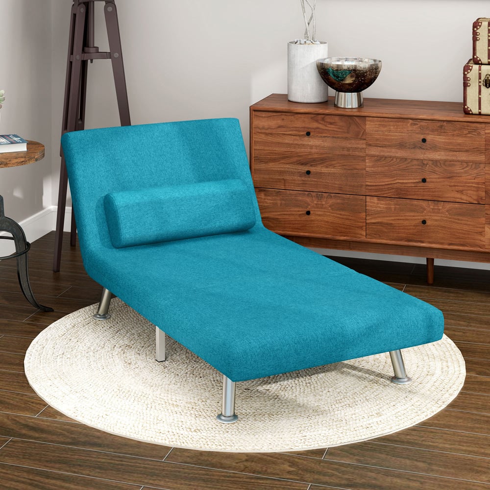 HOMCOM Single Dark Blue Linen Chair Bed with Adjustable Backrest Image 4
