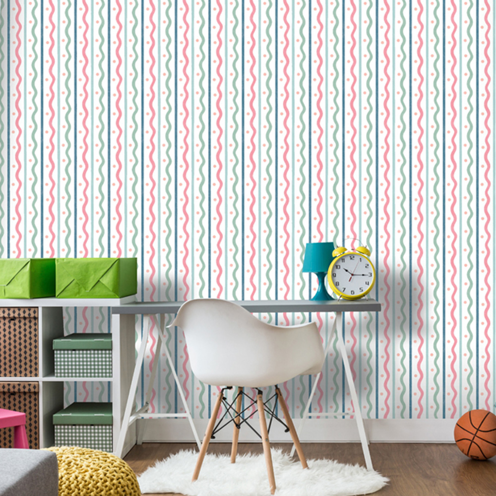Arthouse Squiggle Stripe Pink and Multicolour Wallpaper Image 3