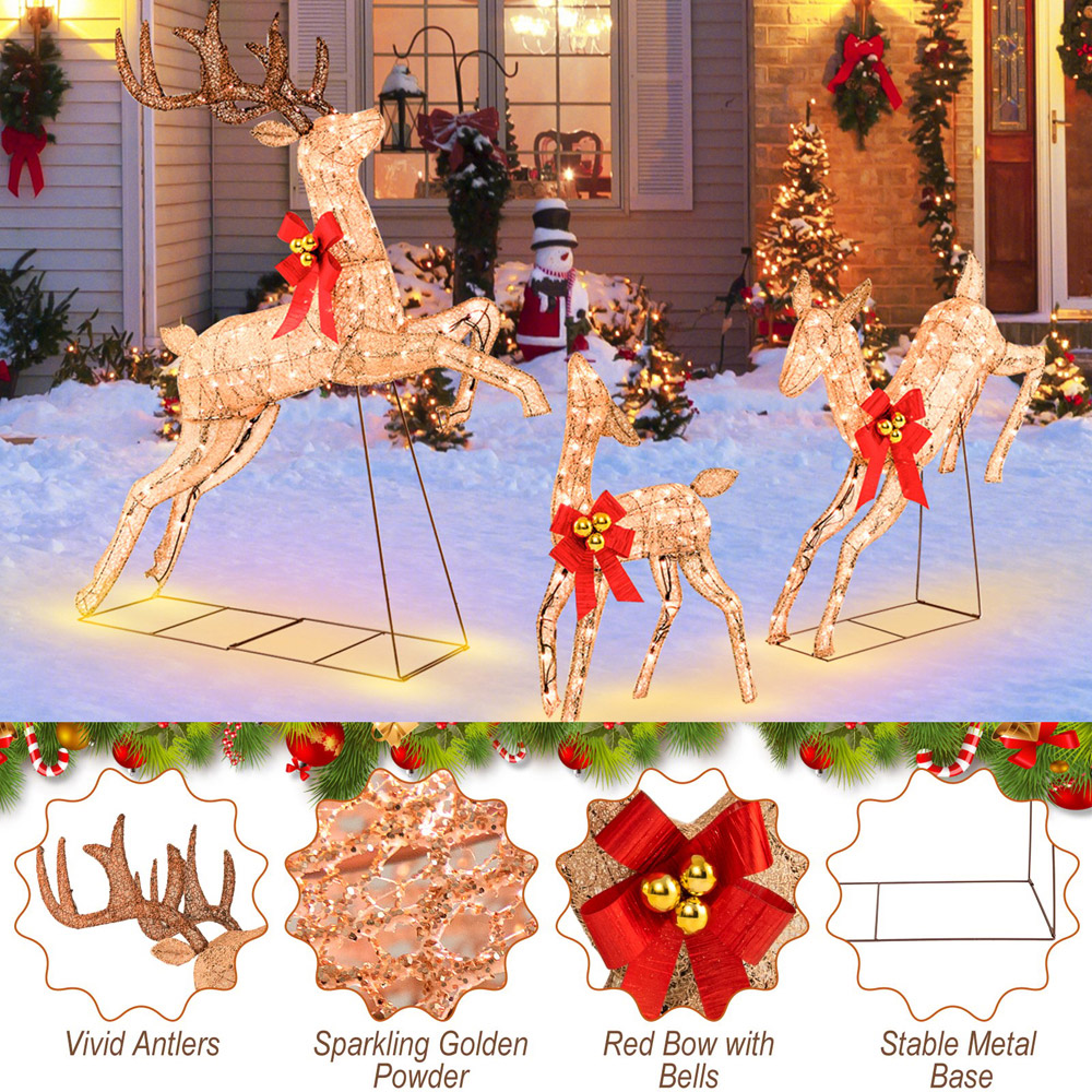 Costway 3 Piece Warm White LED Christmas Reindeer Set Image 7