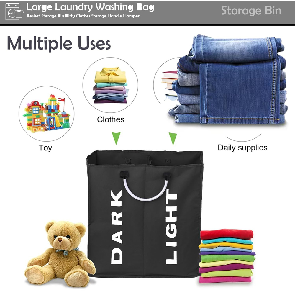 ATEK Double Compartment Black Collapsible Laundry Basket Image 6