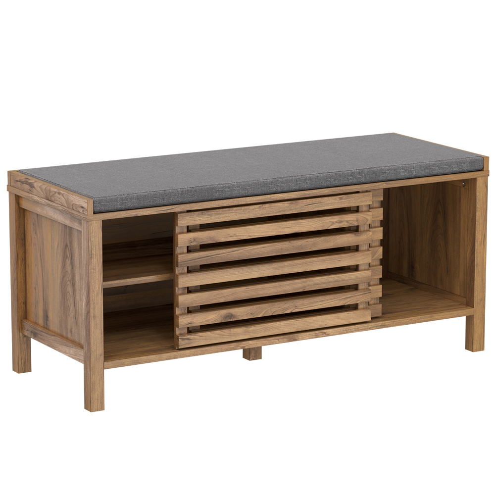 Flexi Storage Erik 2 Door Mango Wood Effect Slatted Hallway Bench with Cushion Image 3