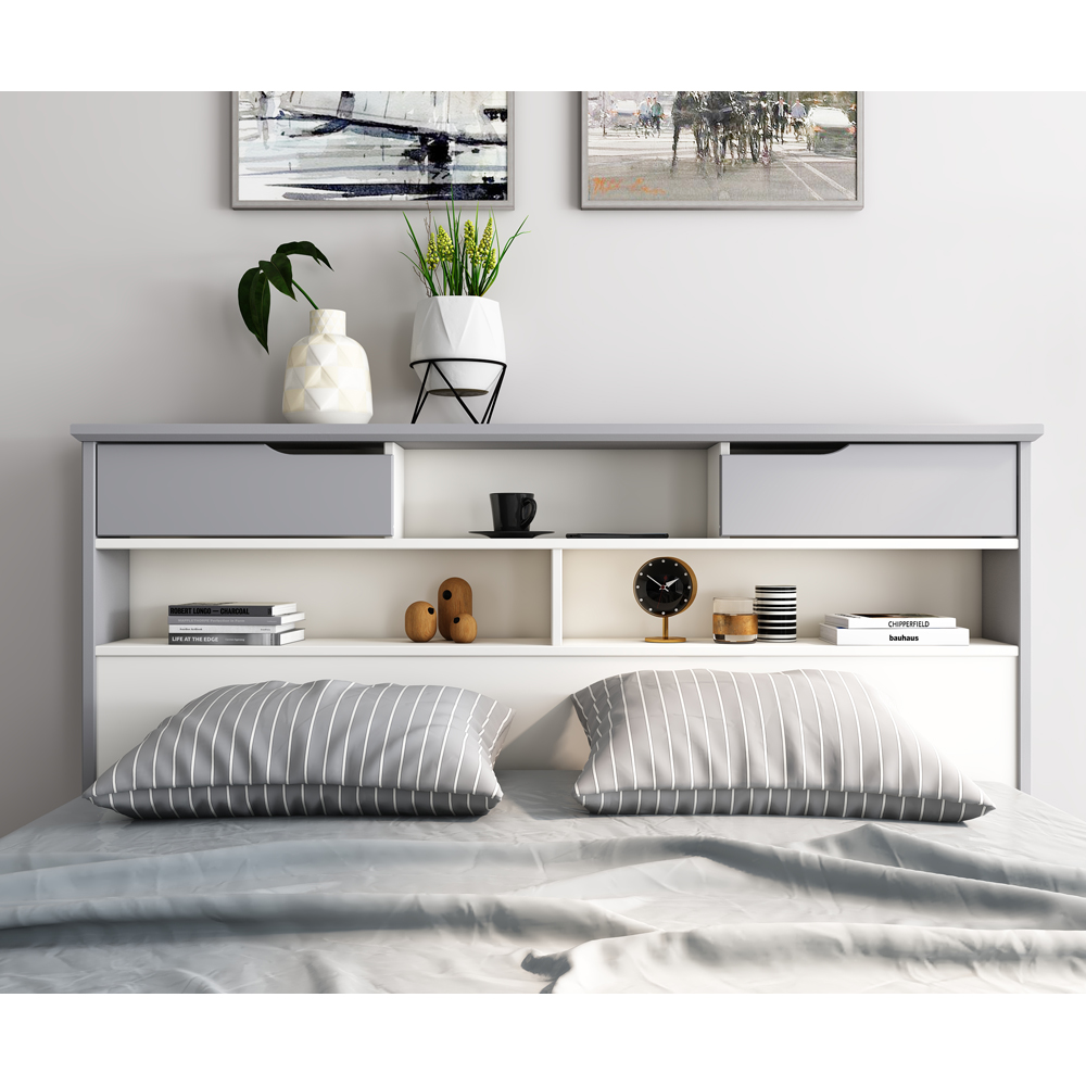 Fabio Double Grey and White Wooden 2 Drawer Storage Bed Image 3