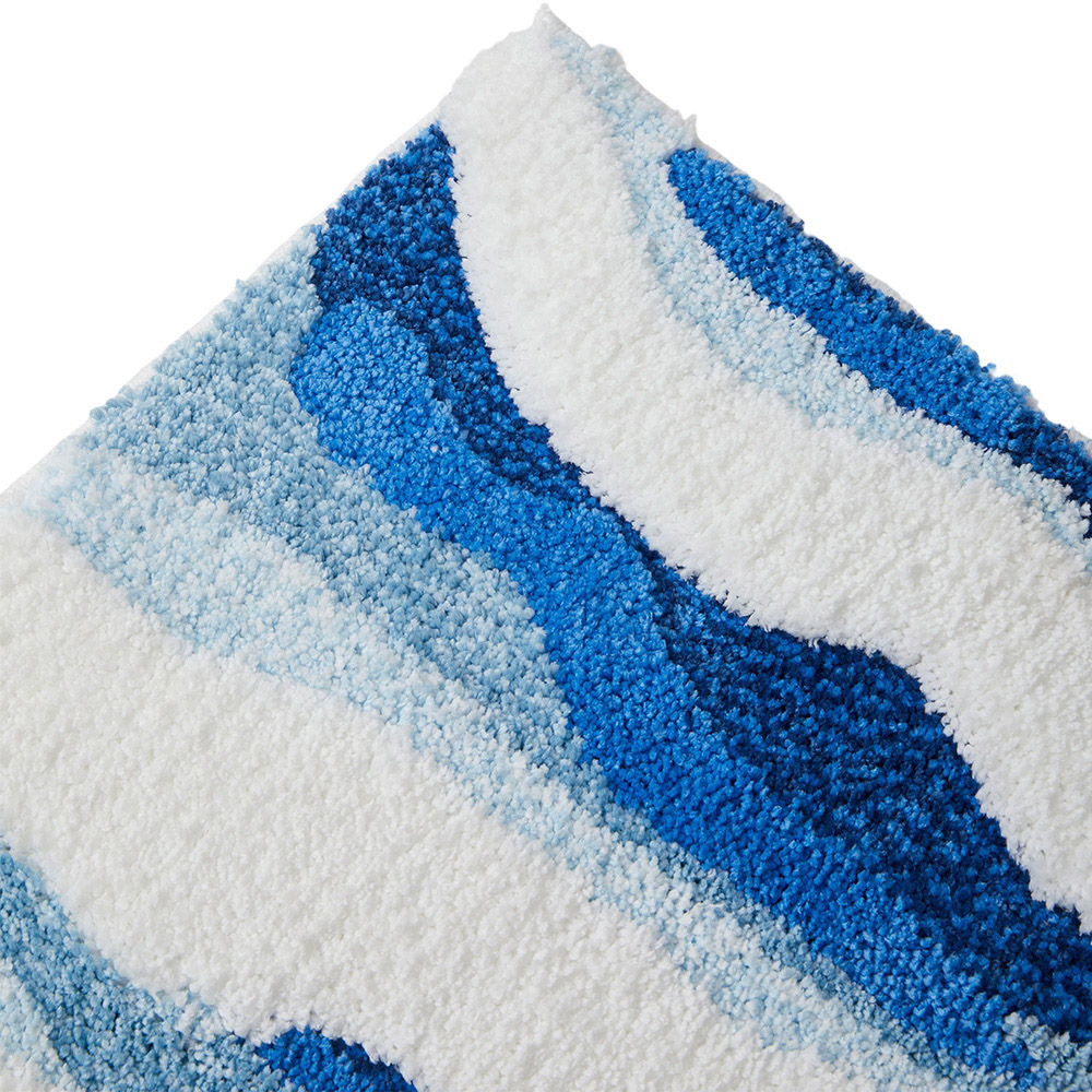 Living and Home Blue and White Irregular Wave-Shaped Non-Slip Rug 120 x 50cm Image 3