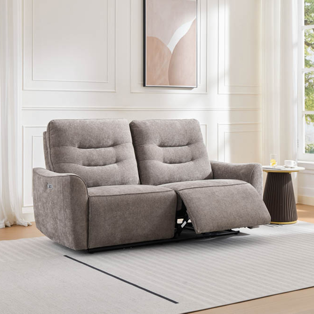 Midtown 3 Seater Stone Fabric Recliner Sofa Image 4