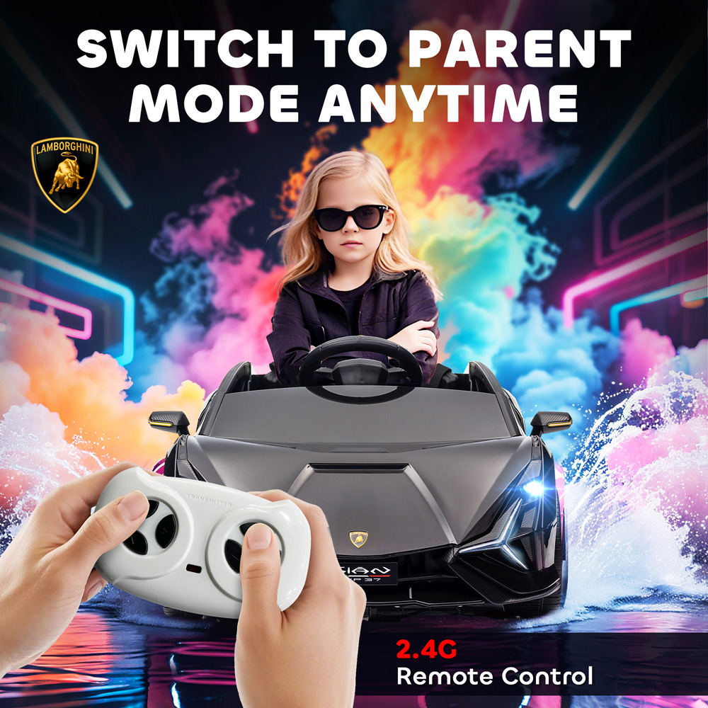 HOMCOM Kids Black Licensed Lamborghini SIAN Ride-On Electric Car with Remote Control 12V Image 6