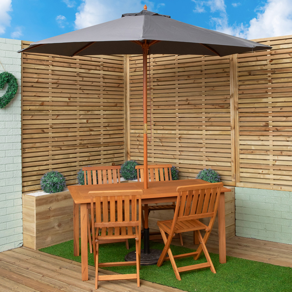Samuel Alexander 4 Seater Wooden Rectangular Dining Set with Grey Parasol and Base Image 1